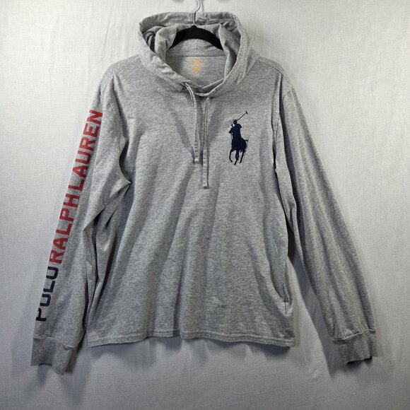 Polo Ralph Lauren Quarter Zip Hoodie Mens Medium Gray Big Pony Logo Spell Out - Picture 1 of 11